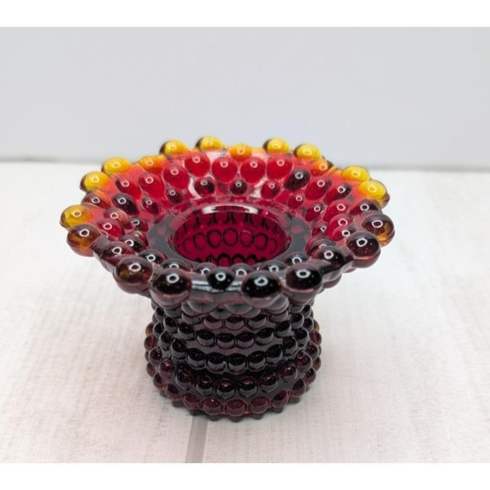 Amberina Hobnail Fenton Glass Candle Holder – Glows Under Black Light